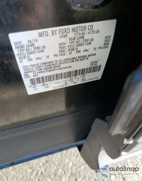 2015 Ford Explorer Xlt from USA, damaged, VIN 1FM5K7D89FGA03516